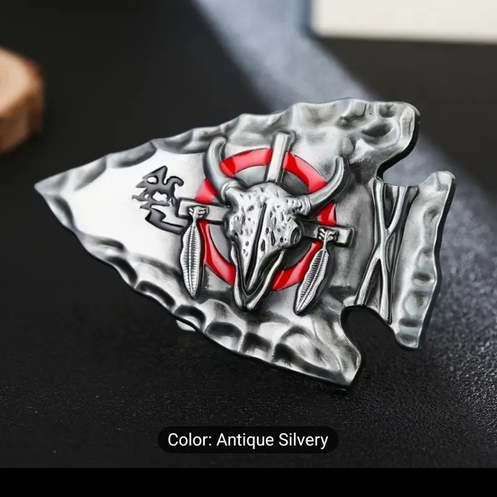 New arrowhead bull steer feather belt buckle